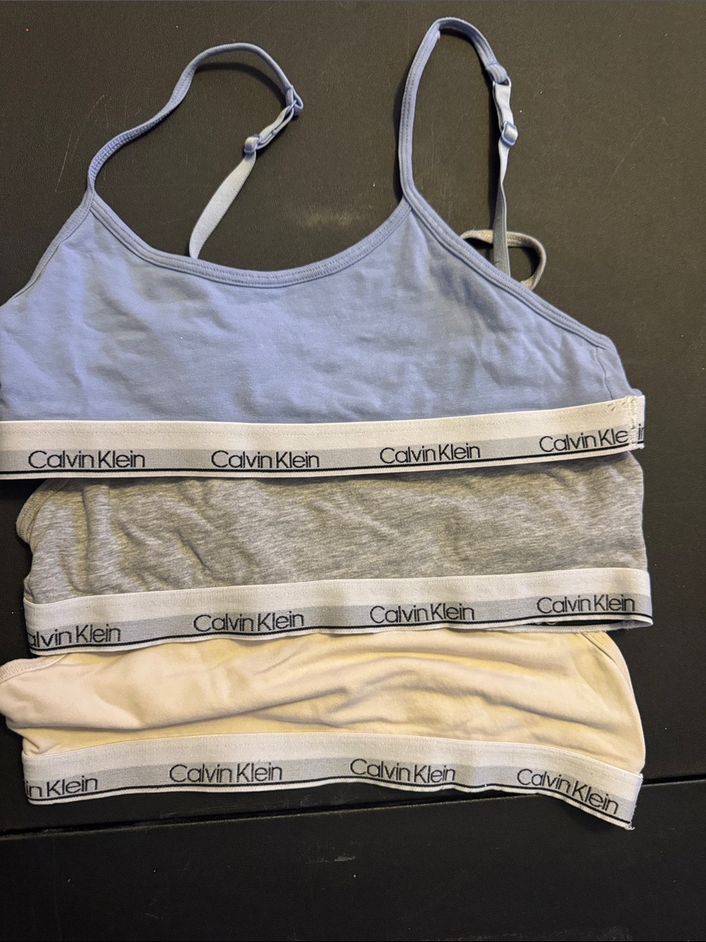 Calvin Klein Trio Cotton Logo Band Bralettes — Light Blue, Heather Gray & Cream